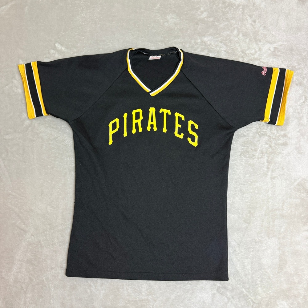 Vintage 80s Rawlings Pittsburgh Pirates Baseball Jersey Men M Black V-Neck #72